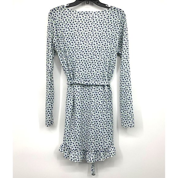 Boohoo Dress White Ditsy Floral Long Sleeve V Neck Belted Ribbed - Picture 9 of 11